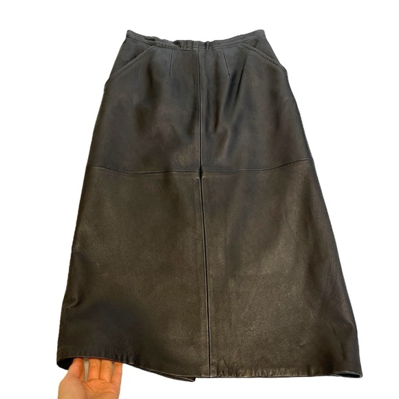 Vintage Leather skirt fits S long black pencil classic - Picture 14 of 14